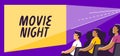 People watching movie at cinema hall. Film screening vector flat illustration Royalty Free Stock Photo