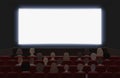 People watching movie at cinema hall interior vector illustration. Back view. Royalty Free Stock Photo