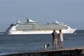 People watching Navigator of the Seas underway on Southampton Water UK Royalty Free Stock Photo