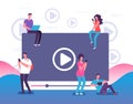 People watching online video. Digital internet television, web videos player or social media live stream vector concept Royalty Free Stock Photo