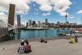 People watching opening of drawbridge in Auckland Royalty Free Stock Photo