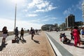 People are watching a performance of a puppet theater in Brighton seacoast Royalty Free Stock Photo