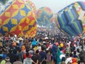 People watching preparation of hot air ballons festival at Wonosobo, Central Java Indonesia