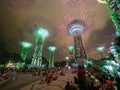 People watching Supertrees night light show at Gardens by The Bay, Singapore Royalty Free Stock Photo