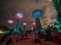 People watching Supertrees night light show at Gardens by The Bay, Singapore Royalty Free Stock Photo