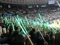 People wave light sabers in the air to distract free throw shoot