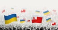 People waving flag of Tonga and Ukraine, symbolizing Tonga solidarity for Ukraine