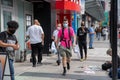 TORONTO, ONTARIO, CANADA - SEPTEMBER 7, 2020: PEOPLE WEAR FACE MASK DURING COVID-19 PANDEMIC.