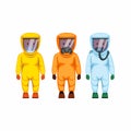 People wear hazmat protective suit in three variation model and color collection set in flat illustration vector isolated in white
