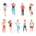 People Wearing Clothes with Tattoos Set, Men and Women with Tattoos on Different Parts of Body Vector Illustration