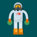 People wearing hazmat holding virus vector illustration for infection control against virus concept