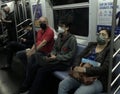 People Wearing Mask On Subway Platform Waiting for the Subway Train New York City NYC Royalty Free Stock Photo