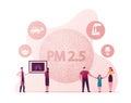 People Wearing Masks, Fine Dust Pm 2.5 Concept. Man, Woman and Child Characters Protecting of Air Pollution