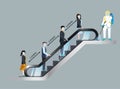 People wearing masks. use escalators with keeping the distance Royalty Free Stock Photo