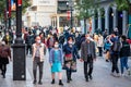 People wearing surgical face mask on the 2021 Chinese new year week holidays in Jianghan pedestrian road in Wuhan Hubei China