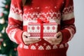 people wearing ugly sweater in circle hand united. Generative AI