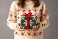 people wearing ugly sweater in circle hand united. Generative AI