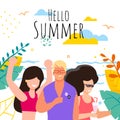 People Welcoming Summer Vacation Illustration