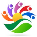 People wellness logo health care nature leaf sun symbol vector icon design.