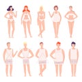 People in White Underwear Set, Five Types of Male and Female Body Shapes, Hourglass, Inverted Triangle, Round, Rectangle Royalty Free Stock Photo