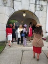 People who enjoy the monarchy day in the courtyard of the Elisabeta Palace Royalty Free Stock Photo