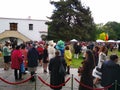 People who enjoy the monarchy day in the courtyard of the Elisabeta Palace Royalty Free Stock Photo