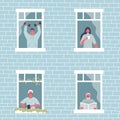 People at the window. Stay at home concept