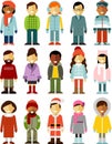 People winter characters stand set in flat style Royalty Free Stock Photo