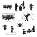 People in winter, freezing, in cold icon set. Vector.