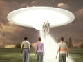 People witnessing the arrival of aliens