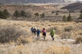 People women hikers hiking on the Bobcat Ridge Natural Area on the scenic loop trail west of Masonville and Loveland, Colorado