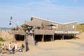 People wooden beach restaurant sea, Renesse, Zeeland, Netherlands