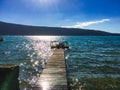 People wooden pier lake annecy