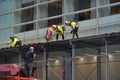 People work on construction site in Manhattan, New York