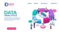 People work. Data analytics landing page. Business infographic. Digital diagram. Website design template. Creative