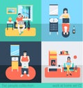 People work at home in freelance vector flat concept Royalty Free Stock Photo