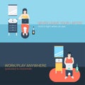 People work at home in freelance vector flat concept Royalty Free Stock Photo