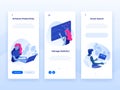 People work and interacting with graphs and devices. Data analysis and office situations. 3D Isometric vector illustrations.