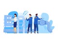 People work in oil gas industry vector illustration, cartoon flat man worker characters working on pipeline, opening