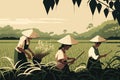 People work rice fields in Asia, illustration generated by AI Royalty Free Stock Photo