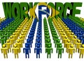People with workforce Brazilian flag text