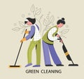 People working as cleaners in service concept. Women workers making cleaning in uniform
