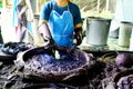 People working Batik dye Mauhom color process prepare and dyeing