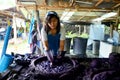 People working Batik dye Mauhom color process prepare and dyeing