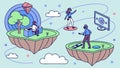 People working on cloud network, teamwork and technology, digital collaboration vector design Generative AI