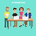 People working in the co-working space infographics elements. Royalty Free Stock Photo