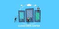 Flat design concept of data center, cloud computing management. Royalty Free Stock Photo