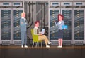 People Working In Data Center Room Hosting Server Computer Monitoring Information Database Royalty Free Stock Photo