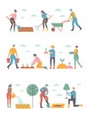 People working in garden design elements and icons in flat style. Royalty Free Stock Photo