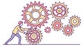 People Working with Gears, System Dynamics, vector design Generative AI Royalty Free Stock Photo